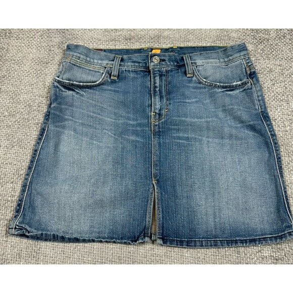 Vtg 7‎ For All Mankind Jean Skirt Womens 29 Blue Winston Y2K Mini Made In USA - Picture 1 of 9